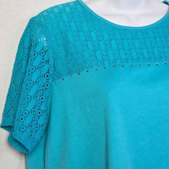Alfred Dunner Turquoise Lace Sleeve Top M - Picture 2 of 5